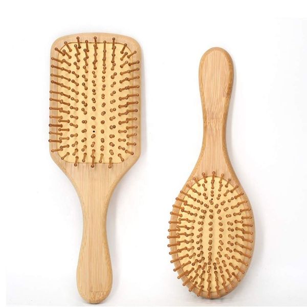 Large Natural Square and Oval Detangling Massage Scalp Wooden Bamboo HairBrush Bamboo Paddle Hair Brush