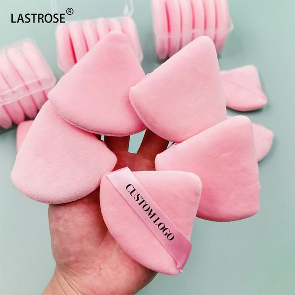 Wholesale Double-side Washable Soft Built-in Sponge Puff Cotton Pink Triangle Private Label Makeup Velvet Foundation Powder Puff