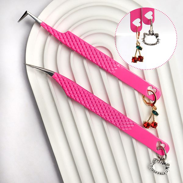 Custom 45 90 Degree Volume Lash Tweezers With Pendant Fiber Tweezers With Charms Lash Extension Tweezers